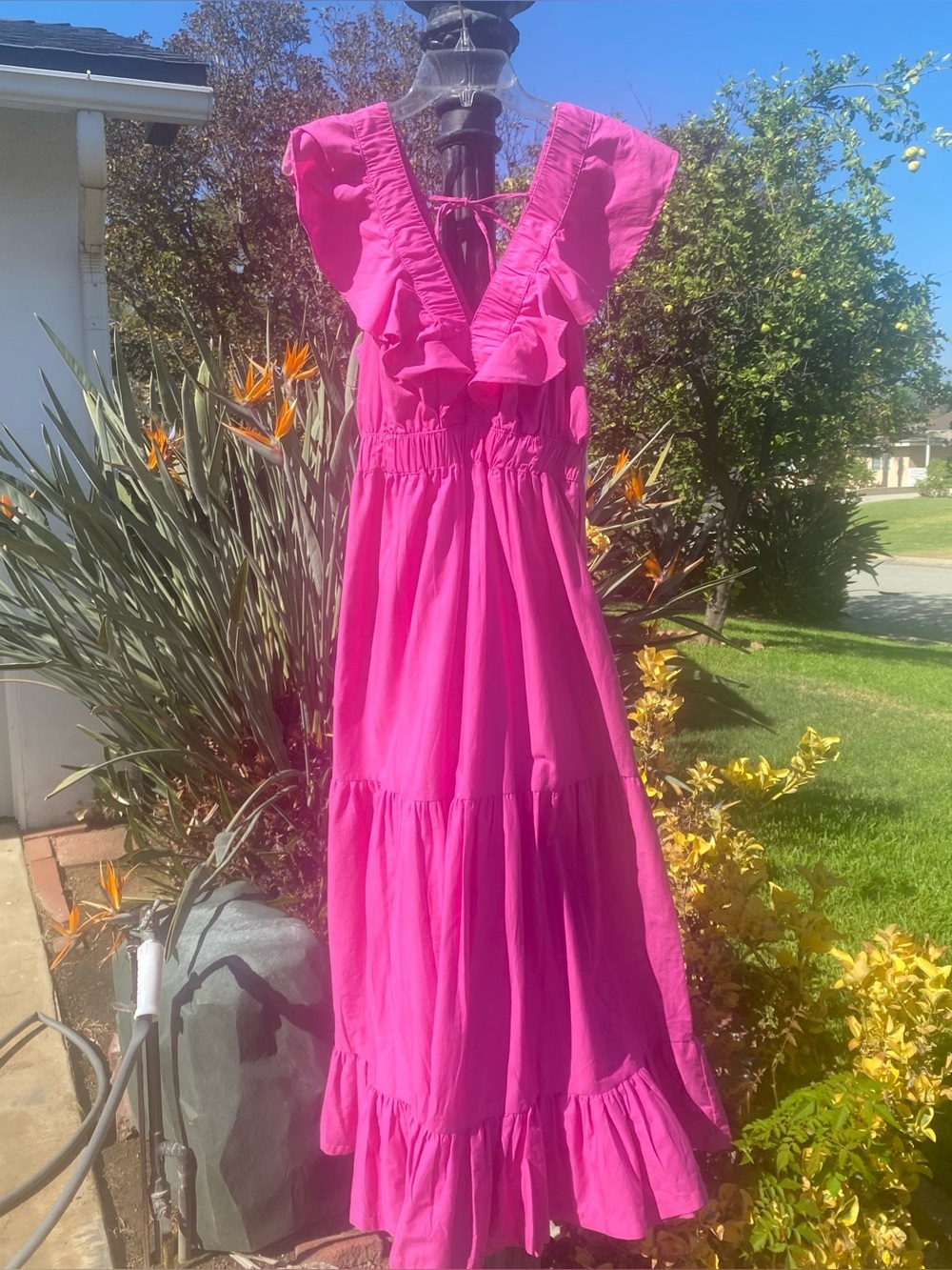 Japna Pink Ruffle Tiered Cotton Maxi Dress Size Large NWT
